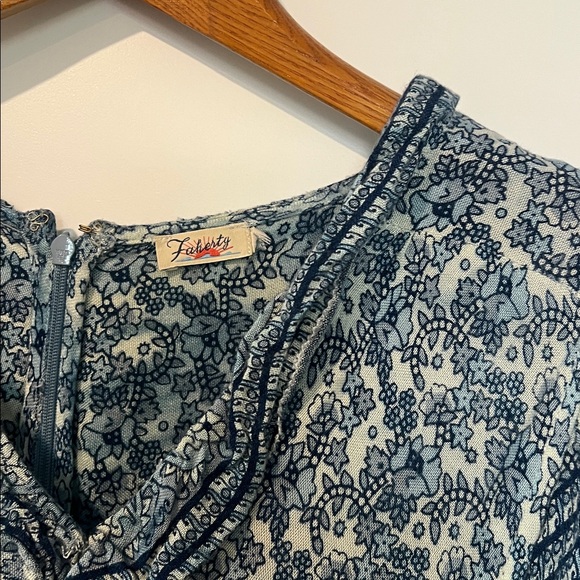 Faherty Bonita Floral Print Ruffle Tiered Dress Blue Flutter Sleeve -Size XL - Picture 6 of 9